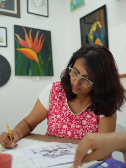 A student in our sketching course working on a detailed drawing. The course provides a structured way to improve your skills.