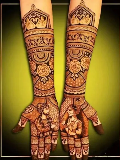 A beautiful design with swan and floral motifs, perfect for a bride who wants a traditional yet delicate look.