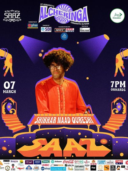 The poster for percussionist Shikhar Naad Qureshi, showcasing the diverse range of classical talent we booked for the event.