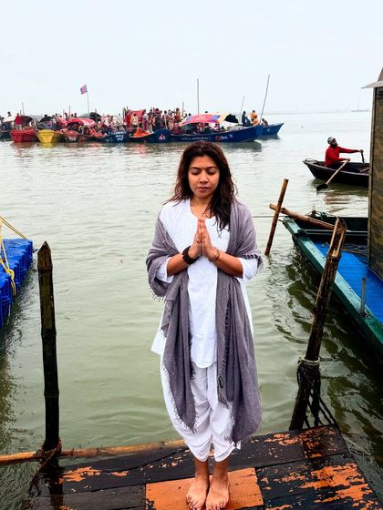 A moment of prayer at the Mahakumbh. This pilgrimage was a profound experience of 'bhakti bhav', or the feeling of devotion, surrounded by millions of fellow seekers. Har Har Mahadev.
