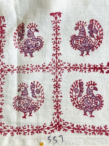 The peacock motif is celebrated throughout our vintage archive. As Bangalore revels in the monsoon, we celebrate this beautiful bird, which has been depicted in hundreds of styles on our blocks over the decades.