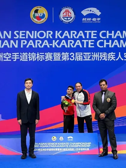 On the podium at the 3rd Asian Para Karate Championship in Hangzhou, China. It is an honour to award medals to these incredibly resilient athletes.