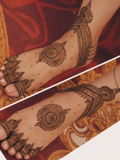 A minimal mandala design for the leg. This is perfect for someone who wants a touch of henna without full coverage.