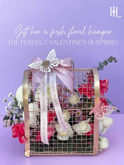 Gift her a fresh floral hamper in this beautiful metal birdcage basket. It's a unique and whimsical Valentine's surprise that feels like a captured piece of a secret garden.