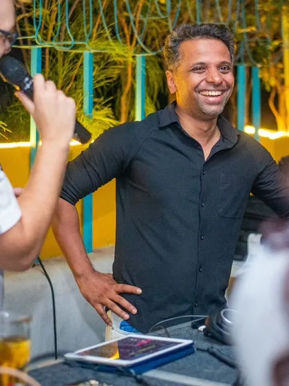 A happy moment with a guest DJ. Collaborating with other artists is a huge part of building the dance scene.