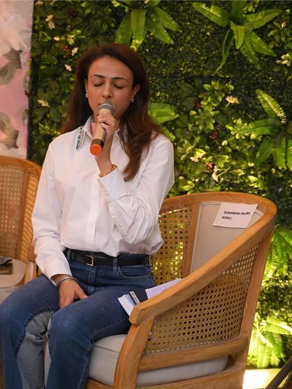 Leading a short meditation during my talk at Udana Wellness. Even a few moments of conscious breathing can bring a sense of calm and clarity.