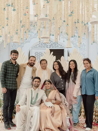 A happy group photo with the couple and our team after a successful and beautiful wedding ceremony.