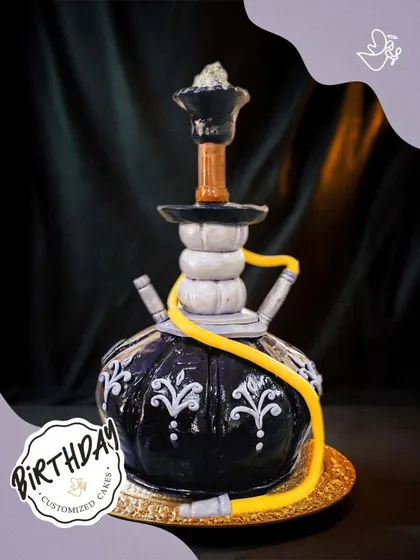 A stunningly realistic hookah-shaped cake. This unique 3D creation is a true showstopper and a perfect surprise for a hookah lover.