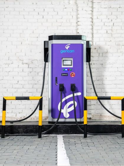 This is a close-up of our state-of-the-art DC fast charger. Engineered for speed and reliability, these units are a critical component of our highway and city hub installations, providing rapid charging to get drivers back on the road quickly.