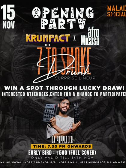 The flyer for the Krumpact opening party, where I was spinning for a '7 to Smoke Drunk Edition' battle. It was an unforgettable night.