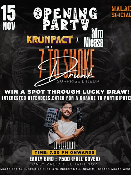 The flyer for the Krumpact opening party, where I was spinning for a '7 to Smoke Drunk Edition' battle. It was an unforgettable night.
