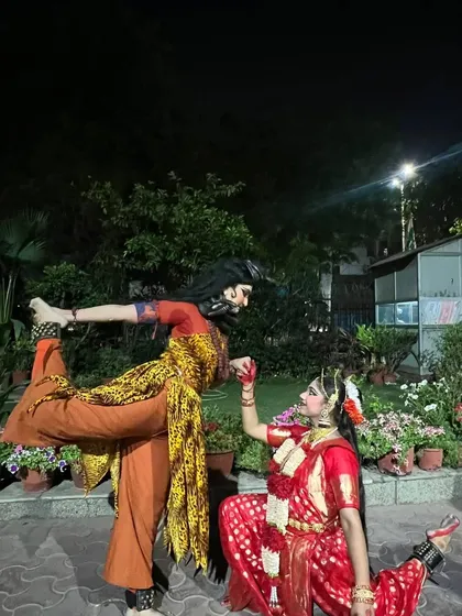 Bringing mythology to life through dance is my passion. Here, my students embody the divine connection between Lord Shiva and Devi Parvati. Choreographing such devotional pieces allows us to tell timeless stories with grace and reverence.