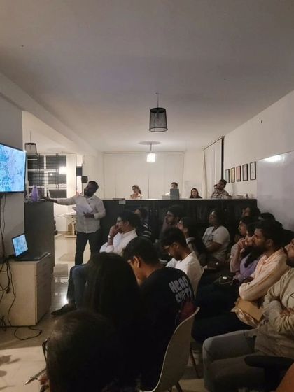 An engaged audience at our studio event. Creating a space for the design community to come together and share knowledge is a vital part of our mission.