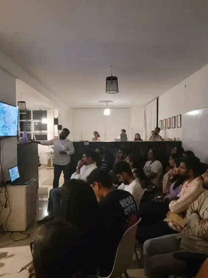 An engaged audience at our studio event. Creating a space for the design community to come together and share knowledge is a vital part of our mission.