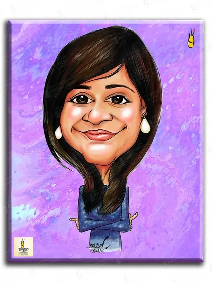A vibrant digital caricature with a colorful, abstract purple background. This style is modern, fun, and makes for a great, eye-catching profile picture.