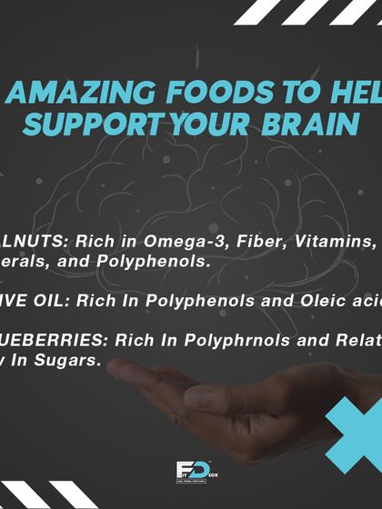 Your brain needs fuel too. We share 3 amazing foods to support brain health: walnuts for omega-3s, olive oil for polyphenols, and blueberries for antioxidants.