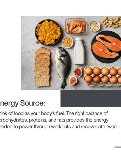 Energy Source: Food is your body's fuel. The right balance of carbs, proteins, and fats provides the energy to power through workouts.