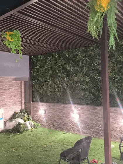 Work in progress at a site in Guruharkishan Nagar, Paschim Vihar. This shows the initial stages of setting up a terrace garden with a pergola and green walls.