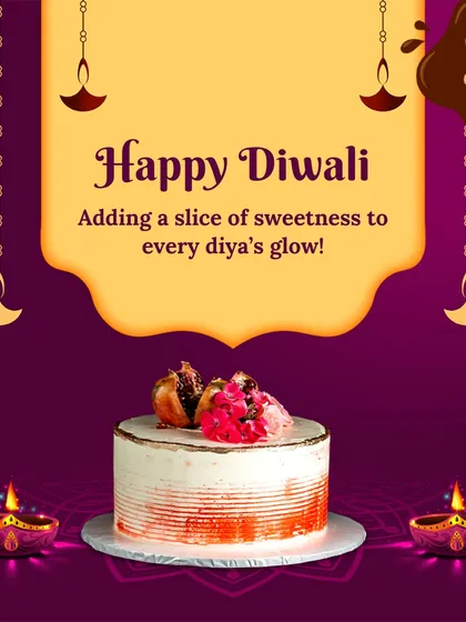 Adding a slice of sweetness to the festival of lights. This elegant Diwali cake is topped with fresh pomegranate and flowers, offering a simple and beautiful dessert for your family gatherings.