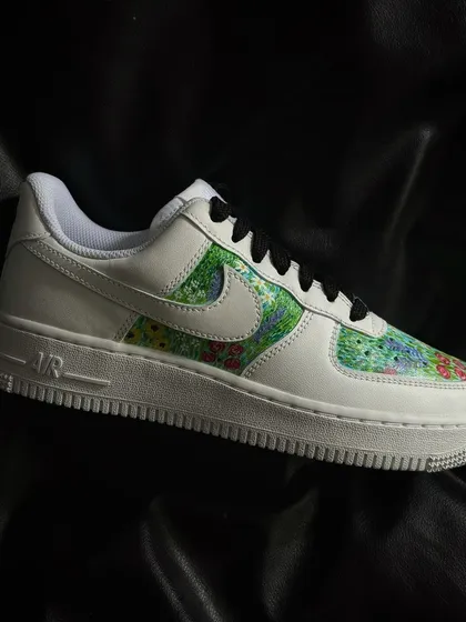 A side profile of the flower field custom sneaker.