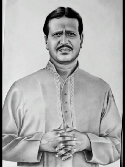 A formal portrait of a man in a kurta, commissioned by a client.