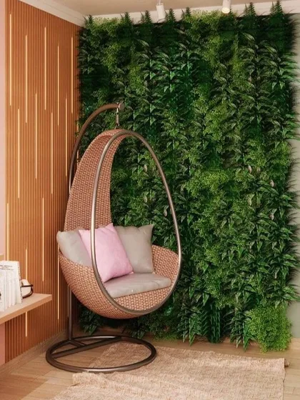 Who says green is only for the outdoors? I created this cozy reading corner by installing a lush, textured artificial plant wall. It adds a natural, calming element to the room and serves as a beautiful, maintenance-free feature wall.