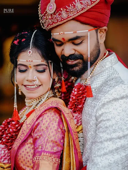 The quiet moments are just as important as the loud ones. Here, we captured the gentle affection between this beautiful couple during their traditional Marathi wedding ceremony.