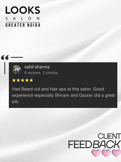 A client had a "good experience" with a haircut, pedicure, and hair spa, praising Shivam and Gaurav for their friendly and professional service.