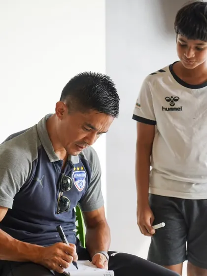 A young player gets his gear autographed by Sunil Chhetri, a personal and motivational moment to cherish from the camp.