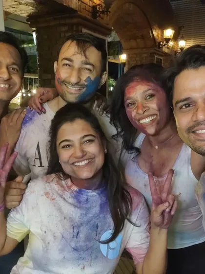 Peace, love, and colors. A group of friends enjoying the festive atmosphere at our special Holi dance night.