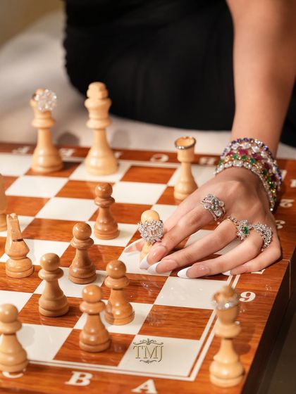 Every move, a masterpiece. A close-up from our chess-themed campaign, where our diamond rings become the power players on the board.