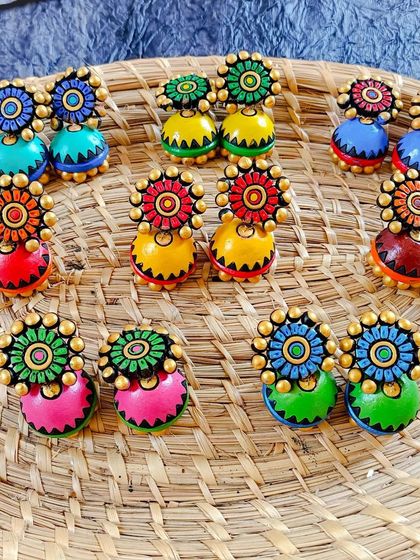 A duplicate image of the two-tiered floral jhumkas.