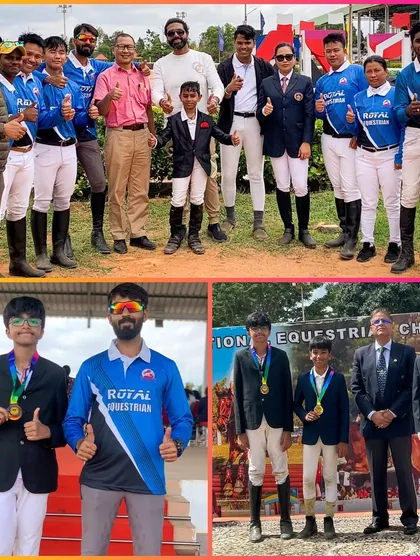 A collage celebrating the success of our riders at the Army Grounds show. From team photos to podium moments, it was a day of triumph for Royal Equestrian.