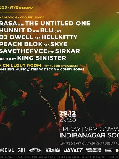 The official poster for the Bangalore Massive NYE weekend event. It was a massive lineup celebrating the city's drum and bass scene.