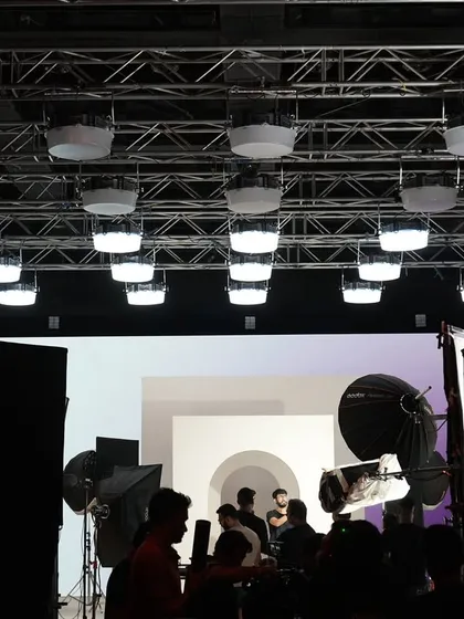A silhouette view of the Limelight set, with the overhead SpaceX rig providing a bright, clean backdrop.