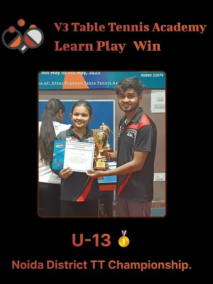 The U-13 Gold medalist from the Noida District TT Championship. This victory is a testament to her hard work and the competitive training provided at the academy.