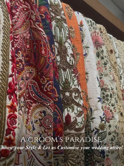 A groom's paradise. Our collection showcases a vast array of exquisite designs, and our craftsmen are ready to customize a sherwani to your unique taste.