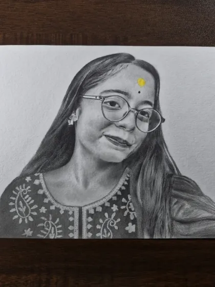 A paid commission of a woman wearing glasses. I take care to draw details like glasses and bindis with precision.