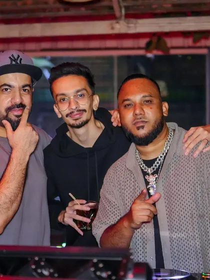 Posing with fellow DJs and friends at JUICEY Fridays at Pebble.