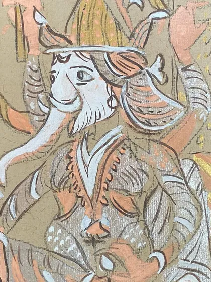 Another close-up of the Ganesha painting by K. G. Subramanyan, focusing on the elephant god's form. This work was a highlight of our No-Reserve Auction of Indian Art, attracting many bidders.