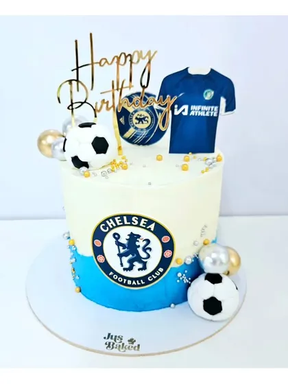 For the true blue Chelsea fans! This football cake is customized with the Chelsea FC logo and a jersey. It's the perfect way to celebrate a birthday for any supporter of the team.