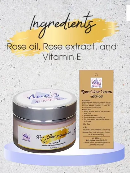 The secret to my Rose Glow Moisturiser is simple: pure rose oil, rose extract, and Vitamin E for ultimate skin nourishment.