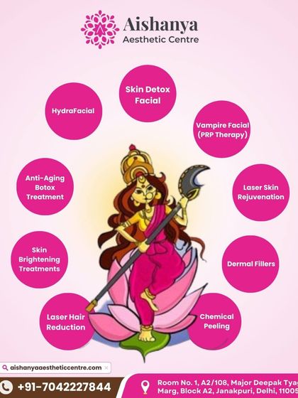 Celebrate the festive season with renewed confidence. This Navratri graphic shows our most popular services, including laser hair reduction, skin brightening, and anti-aging botox, to help you get a radiant festive glow.