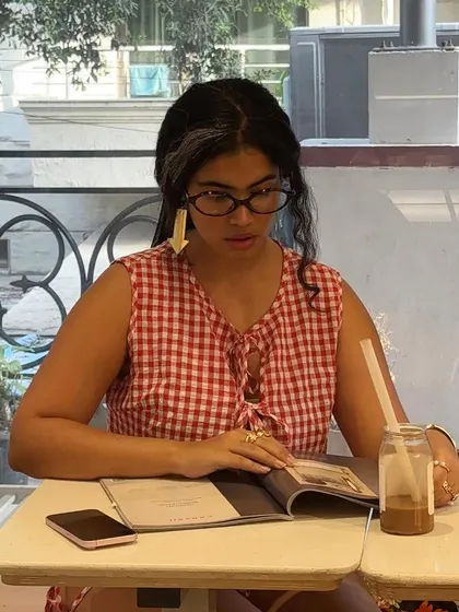 The full "girl dinner" setup. My accessories, my coffee, and my Vogue. Sometimes, that's all you need.