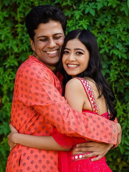 A warm and happy embrace. This portrait radiates pure joy and togetherness, a perfect representation of a couple in love.