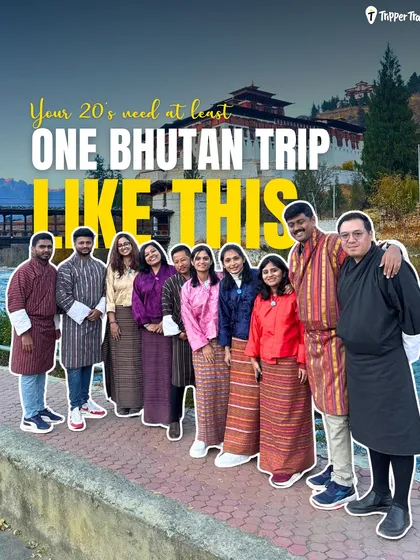 Your 20s need at least one trip like this. Here's our crew dressed in traditional Bhutanese attire, the 'Gho' and 'Kira'. It's not just about seeing the culture; it's about living it.