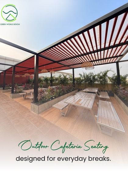 This outdoor cafeteria seating at Accenture was designed for daily use, providing a space for employees to connect with nature during their breaks. The pergola offers shade while the surrounding planters create a sense of privacy and enclosure.