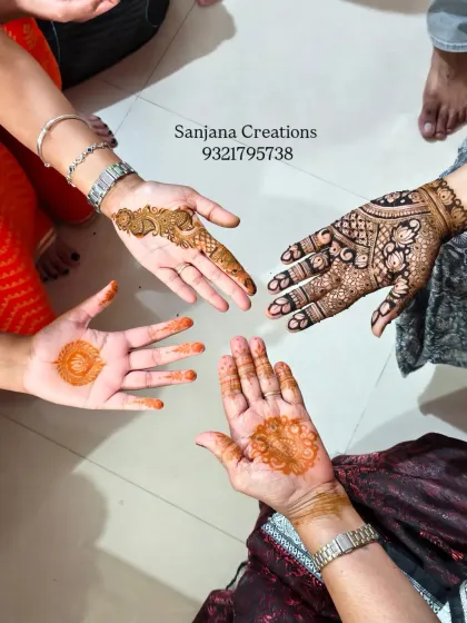 A beautiful moment capturing the hands of the family, all adorned with mehndi for the wedding celebration.
