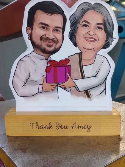 Another example of a personalized caricature cut-out, this one for 'Amey'. These are custom-made for any occasion.