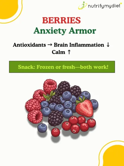 Berries: Your Anxiety Armor. The powerful antioxidants in berries help reduce inflammation in the brain, which can have a calming effect. Fresh or frozen, they are a great snack for mental well-being.